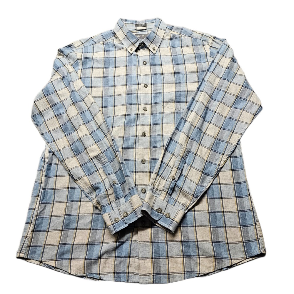 Eddie Bauer Shirt Mens TL Blue Gray Plaid Classic Fit Chest Pocket Button Down
